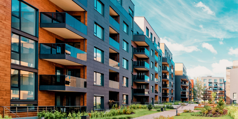 Modern block of flats with balconies.